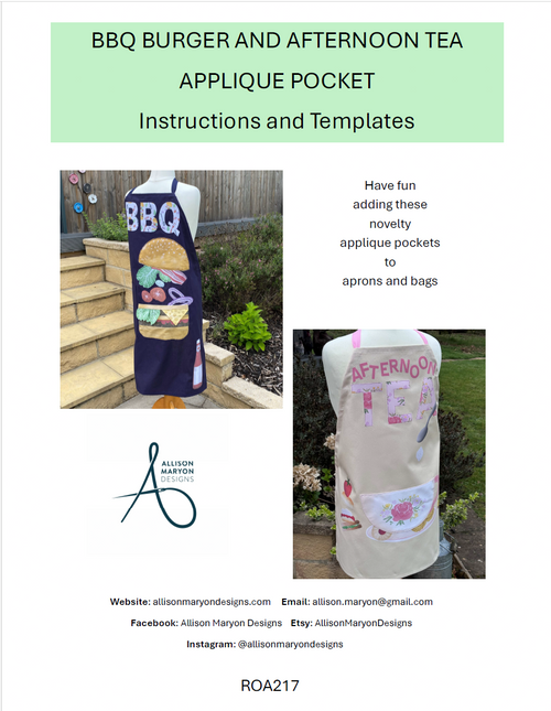 Applique Pockets for BBQ/Afternoon Tea Aprons - Digital Download