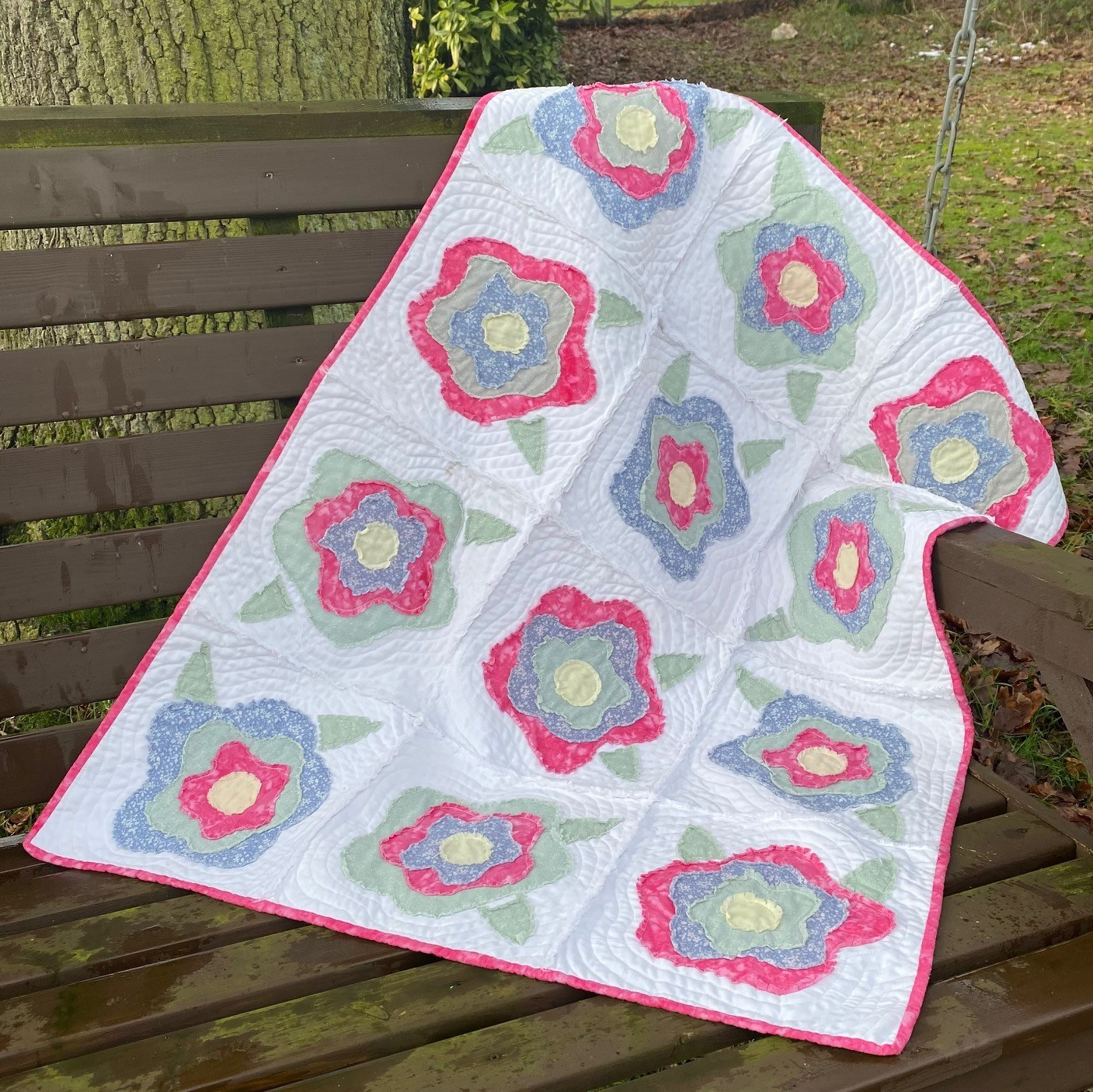 French Roses Ragged Edge Quilt as you go, Instructions & Templates - Digital Download