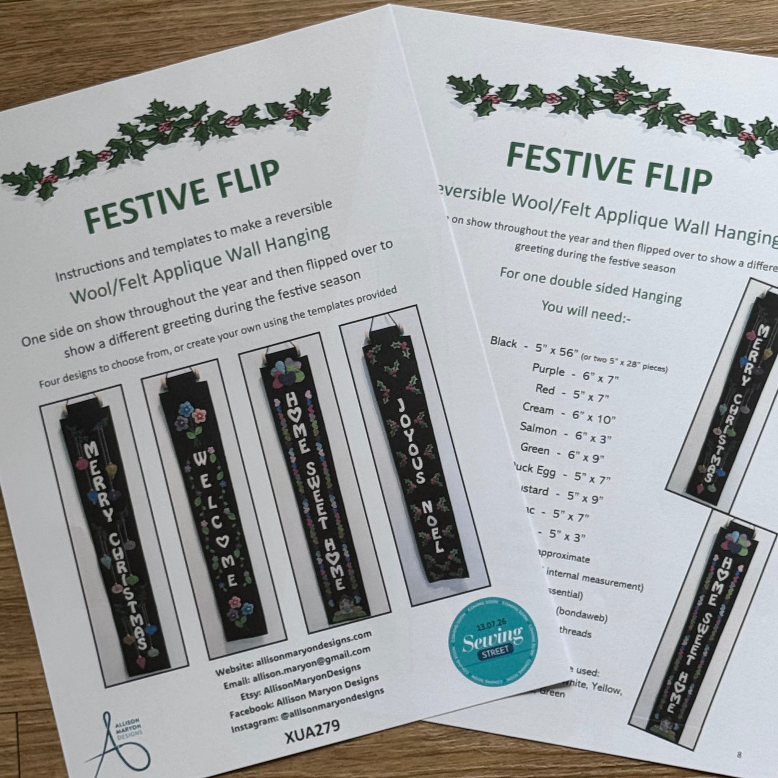 New - Festive Flip - Instructions for a Reversible Wool/Felt Applique Wall Hanging - Digital Download