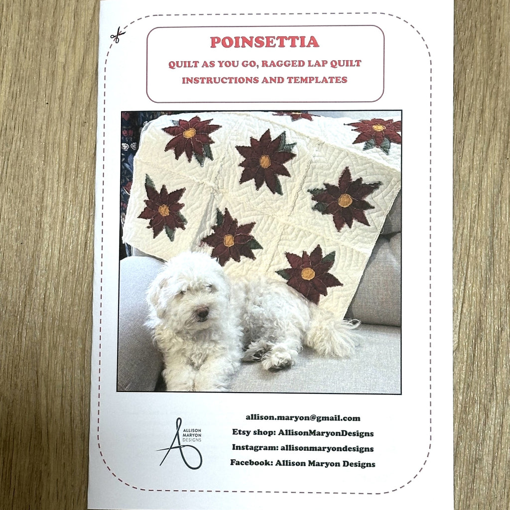 Poinsettia, Quilt As You Go, Ragged Lap Quilt Instructions - Digital Download