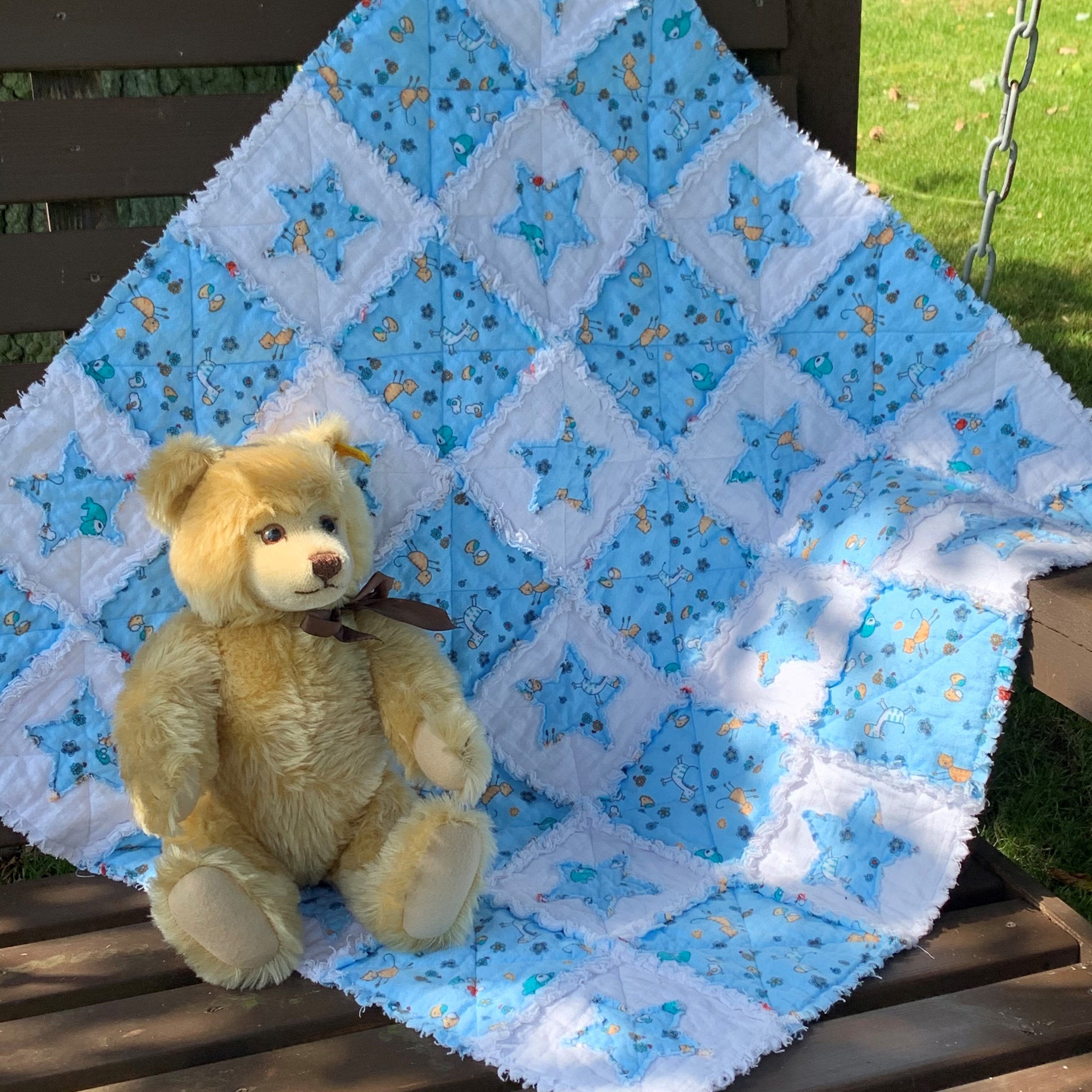 Baby Rag Quilt PDF Sewing Pattern and templates. QR code takes you to a full tutorial - Digital Download