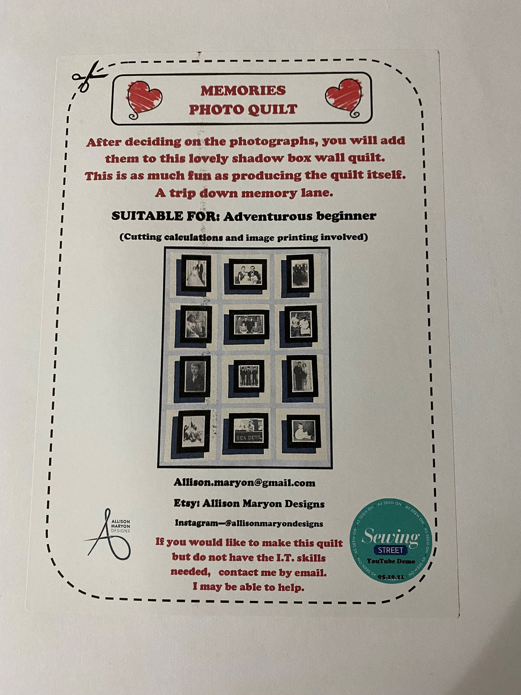Memories Photo Quilt Instructions - Digital Download