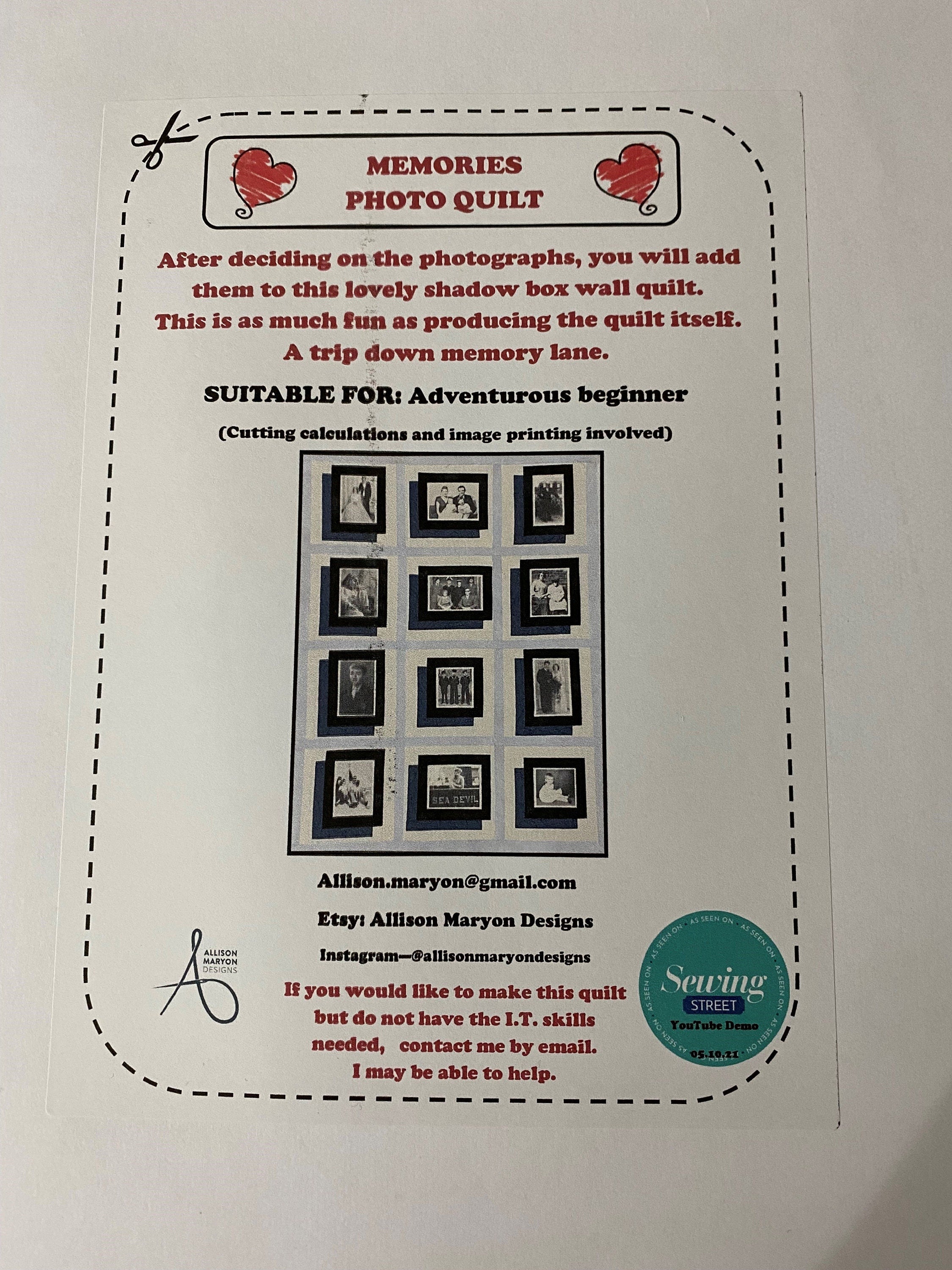 Memories Photo Quilt Instructions - Digital Download