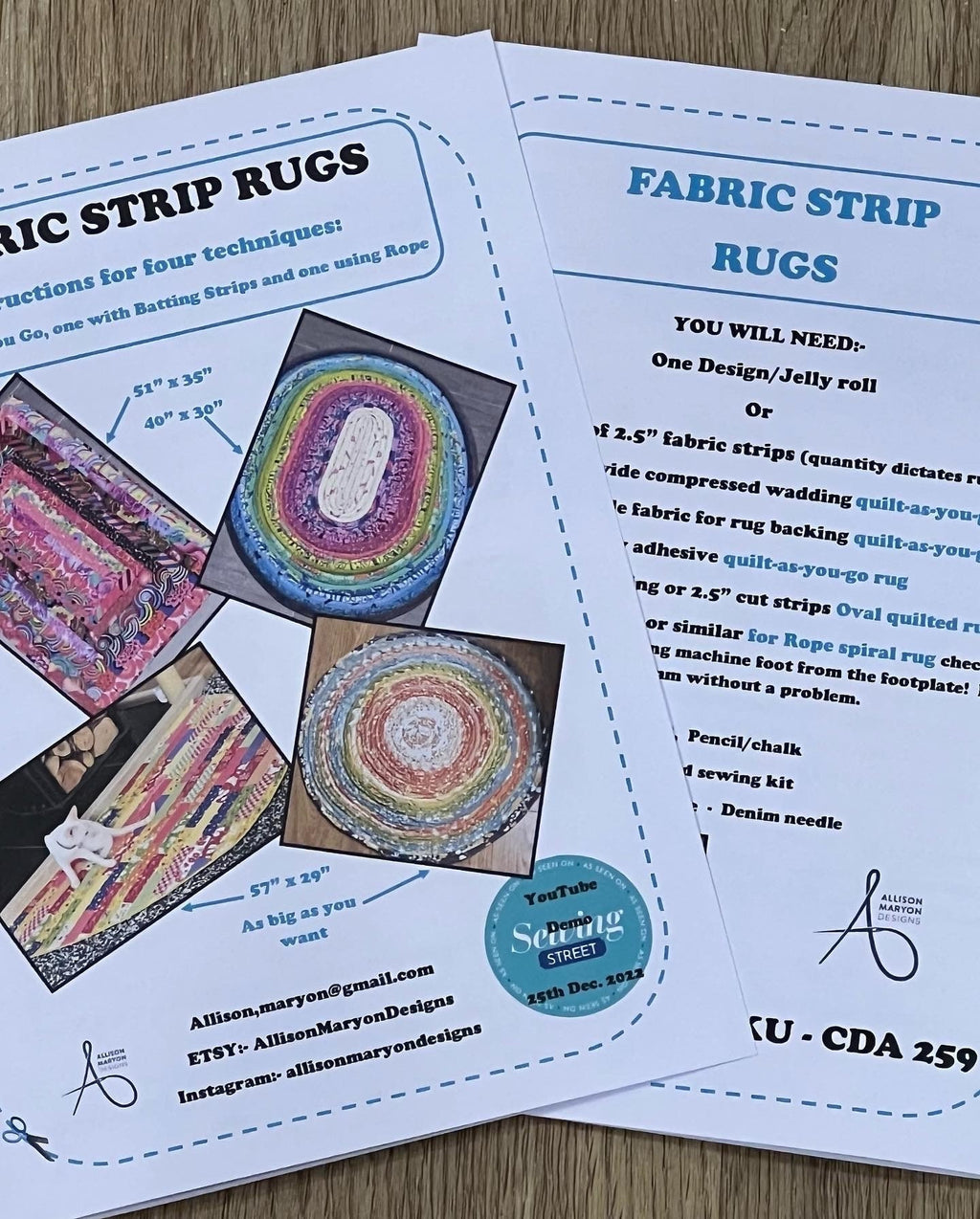 Relisted - Fabric Strip Rugs created using 4 Techniques: 2 Quilt as you go, Wrapped Rope and Folded Fabric - Digital Download