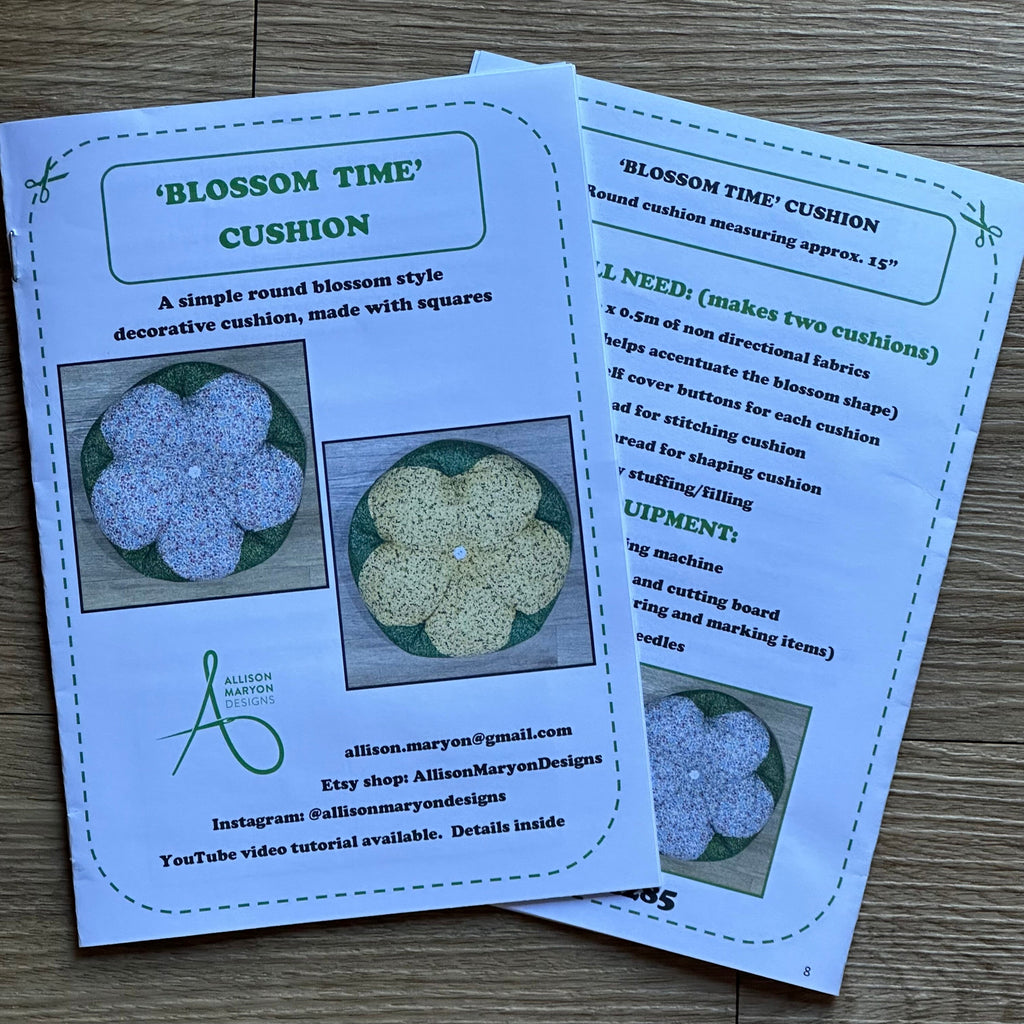 Pretty ‘Blossom Time’ cushion instructions. Online instructional video available - Digital Download