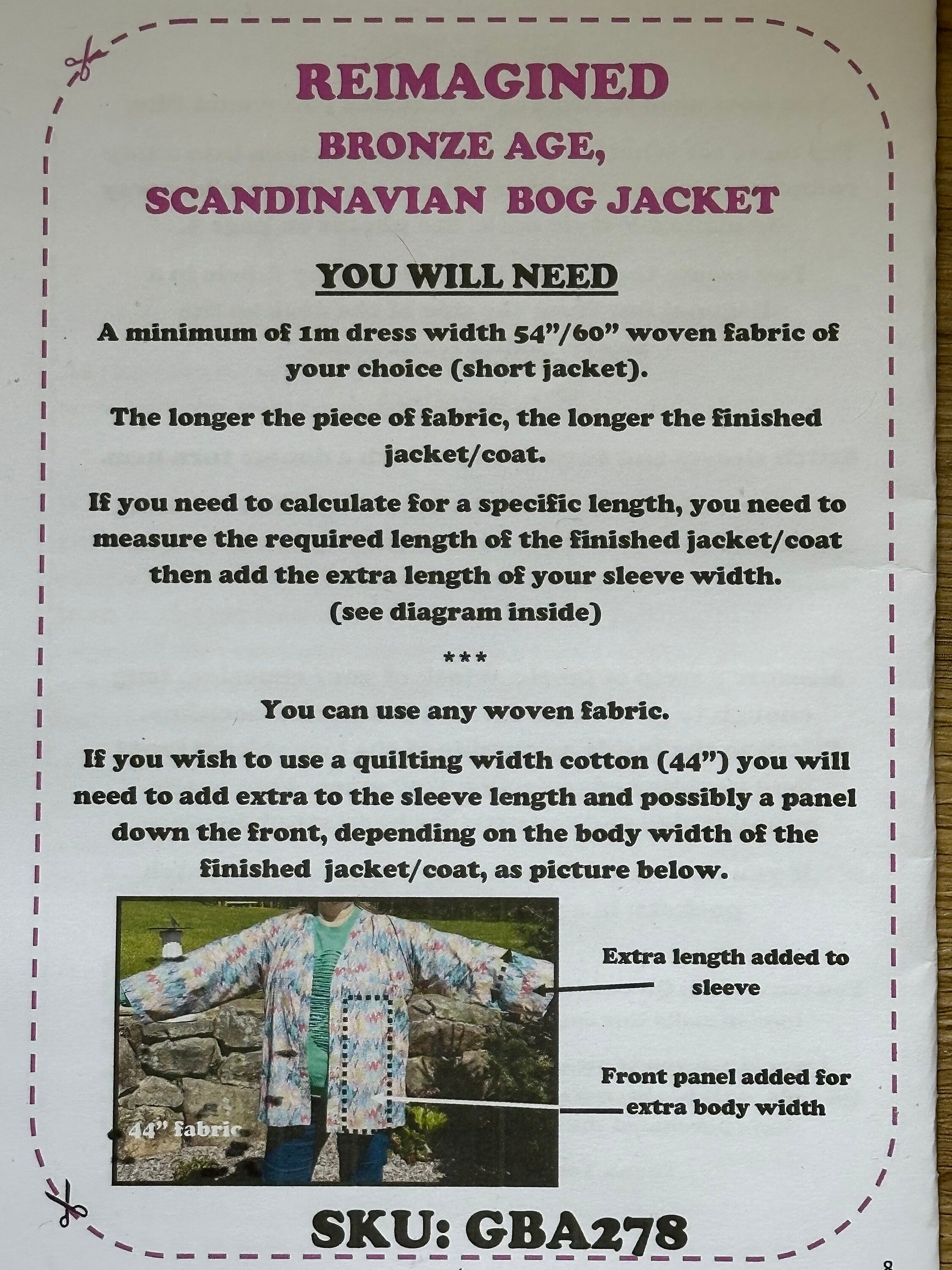 Reimagined Scandinavian, Bronze Age, BOG JACKET sewing instructions - Digital Download