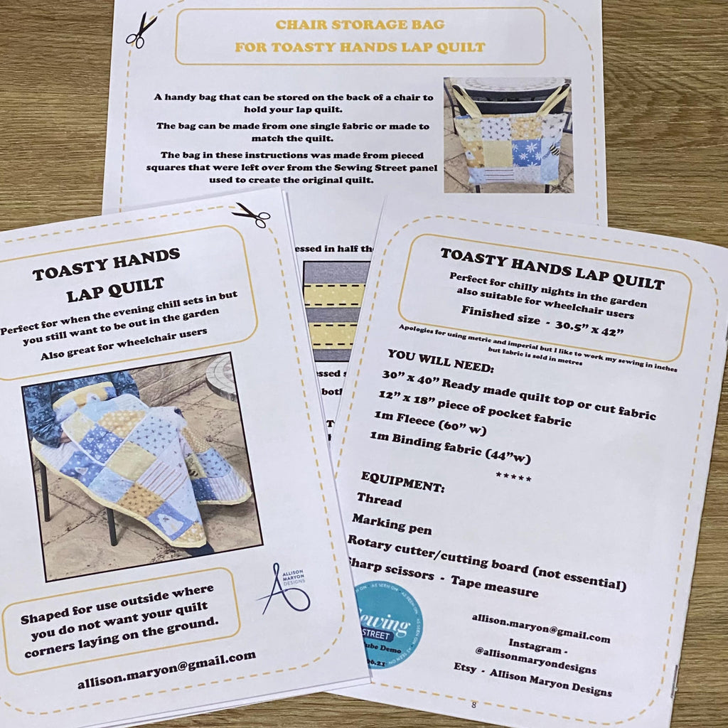 Toasty Hands Lap Quilt Sewing Instructions. Wheelchair friendly, with storage bag and Quillow instructions - Digital Download