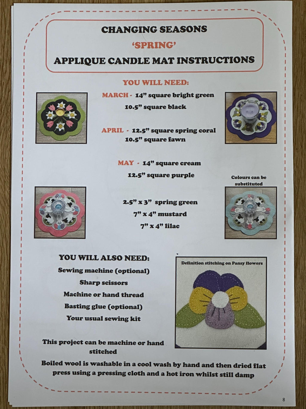 Spring Wool/Felt Candle Mat/Penny Rug Instructions and Templates - Digital Downloads