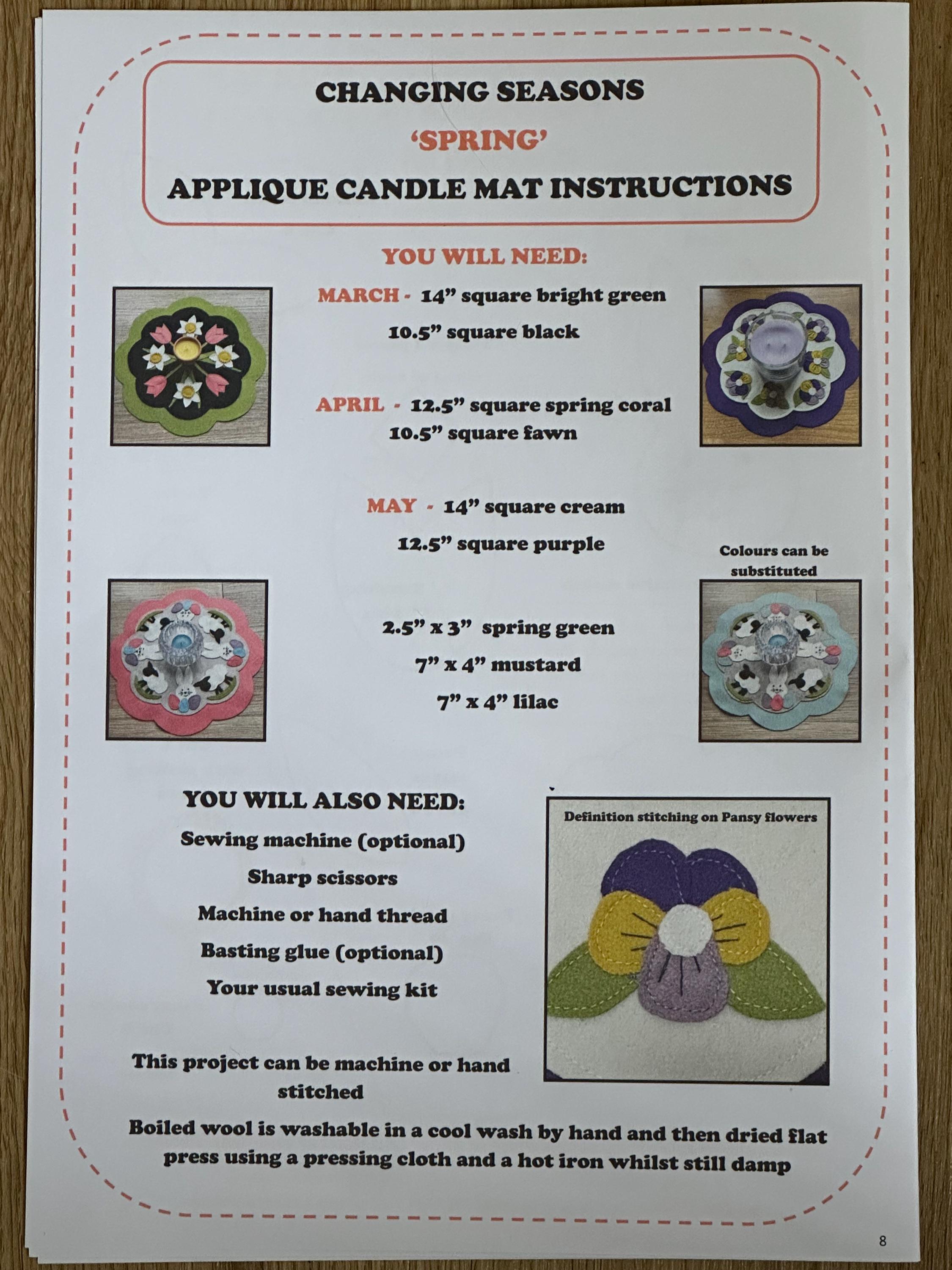 Spring Wool/Felt Candle Mat/Penny Rug Instructions and Templates - Digital Downloads
