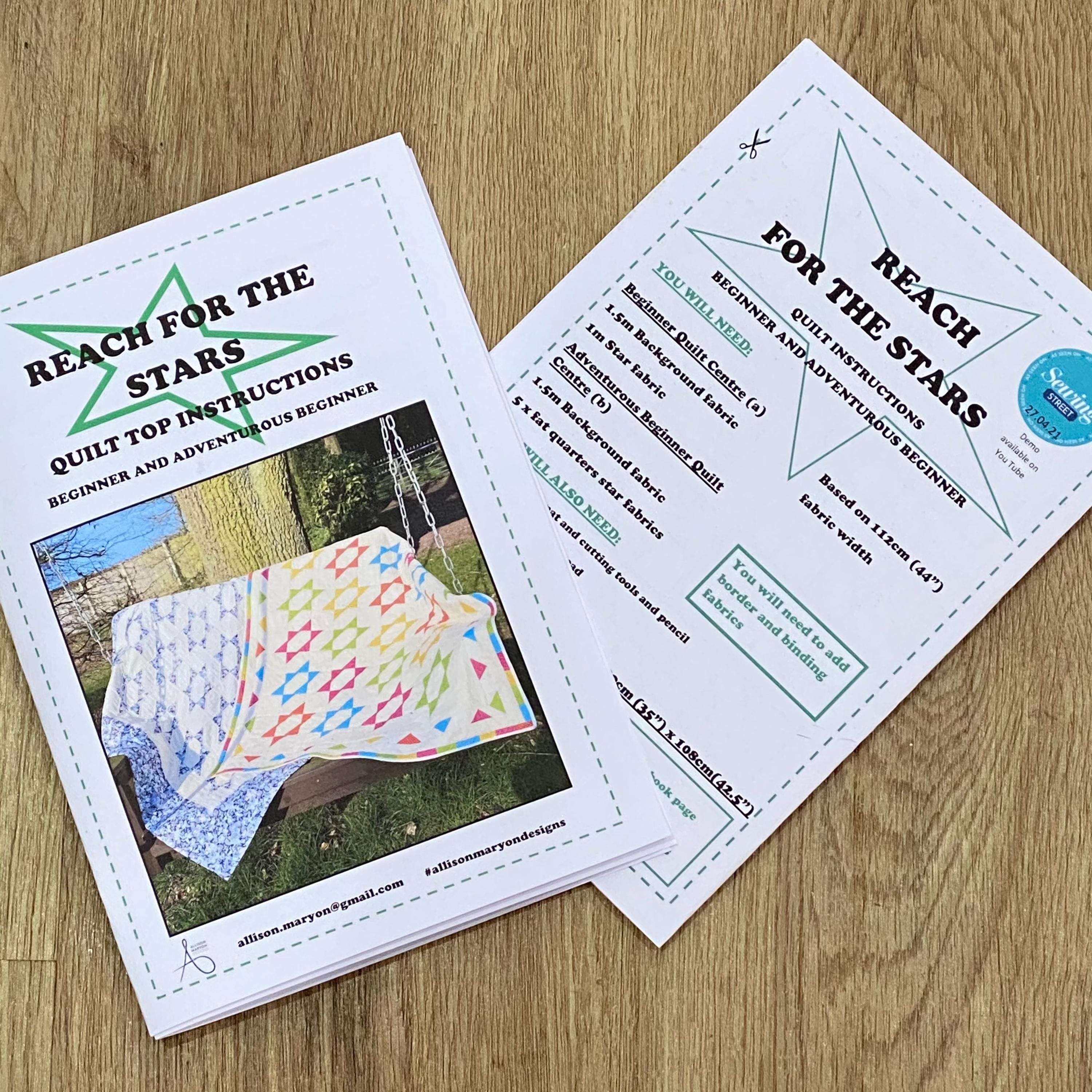 Reach for the Stars.  Stretched stars quilt instructions. Beginner friendly project - Digital Download