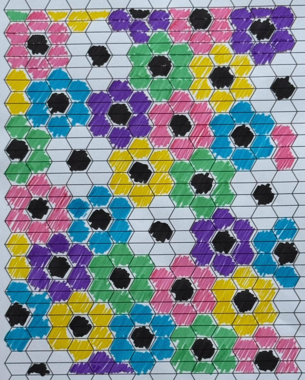 Nana's Flower Patch half hexies quilt sewing pattern.  Beginner Friendly - Digital Download